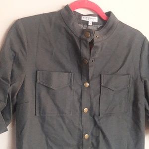 Army green shirt dress, rollup sleeves, Emerson Fr